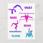 Gymnastiek Roze Paarse Turquoise Vault Bars Beam Briefkaart (Voorkant)