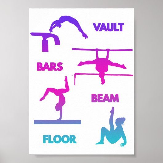 Gymnastiek Roze Paarse Turquoise Vault Bars Beam Poster (Voorkant)