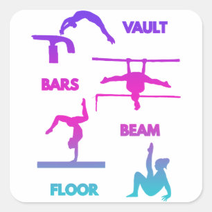 Gymnastiek Roze Paarse Turquoise Vault Bars Beam Vierkante Sticker