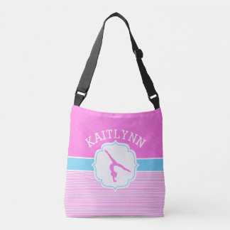 Gymnastiek Roze strepen met babyblauw Crossbody Tas