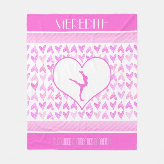 Gymnastiek Roze Waterverf Harten Fleece Deken (Voorkant)