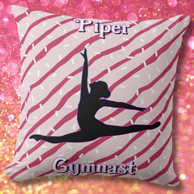 Gymnastiek Roze Witte Pepermunt Snoep Sprinkle Kussen (Gymnastics Pink White Peppermint Candy Sprinkle Personalized Pillow)