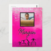 Gymnastiek Roze, Zilver, Aangepaste foto Glitter Briefkaart (Voorkant / Achterkant)
