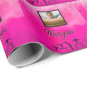 Gymnastiek Roze, Zilver, Aangepaste foto Glitter Cadeaupapier (Rol Hoek)