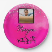 Gymnastiek Roze, Zilver, Aangepaste foto Glitter Papieren Bordje (Voorkant)