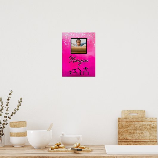 Gymnastiek Roze, Zilver, Aangepaste foto Glitter Poster (Keuken)