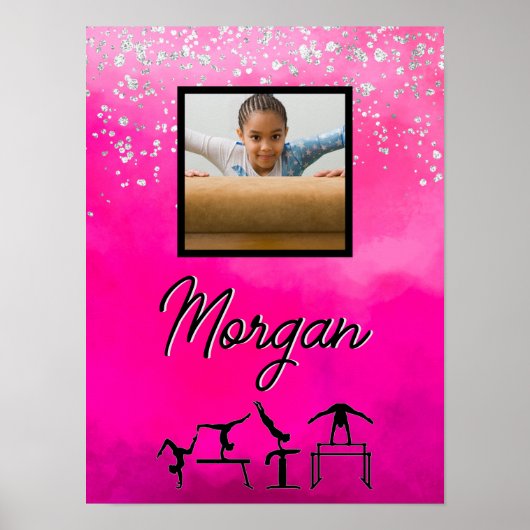 Gymnastiek Roze, Zilver, Aangepaste foto Glitter Poster (Voorkant)