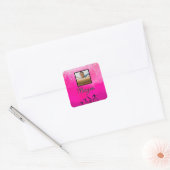 Gymnastiek Roze, Zilver, Aangepaste foto Glitter Vierkante Sticker (Envelop)