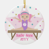 Gymnastiek Schattige Gymnast met Roze Haar Custom  Keramisch Ornament (Voorkant)