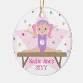 Gymnastiek Schattige Gymnast met Roze Haar Custom  Keramisch Ornament (Links)