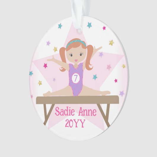 Gymnastiek Schattige Gymnast w / Rood Haar Custom  Ornament (voorkant)