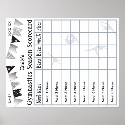 Gymnastiek Scorecard Poster 8 SilverGlitter (Voorkant)