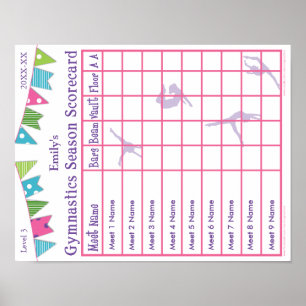 Gymnastiek Seizoen ontmoeten Scorecard Poster 9 AA