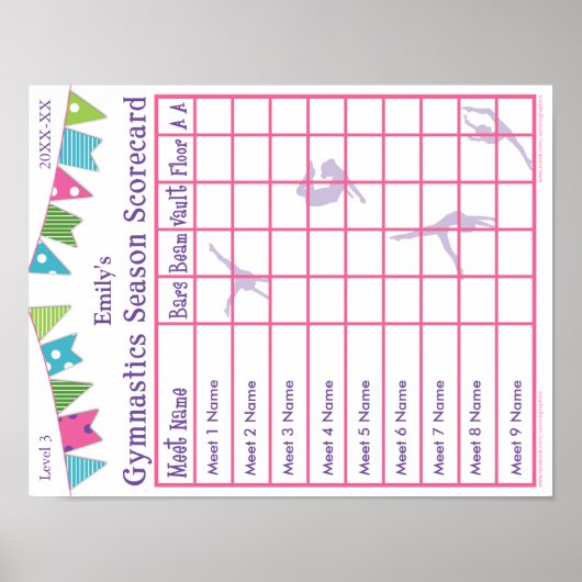 Gymnastiek Seizoen ontmoeten Scorecard Poster 9 AA (Voorkant)