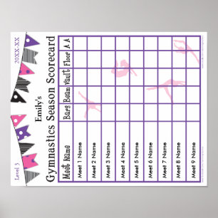 Gymnastiek Seizoen ontmoeten Scorecard Poster 9 AA