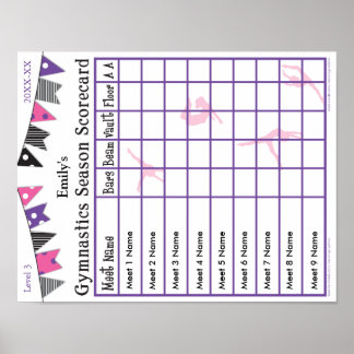Gymnastiek Seizoen ontmoeten Scorecard Poster 9 AA