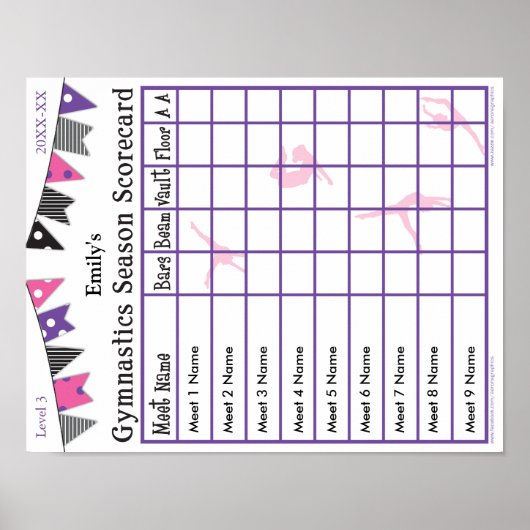 Gymnastiek Seizoen ontmoeten Scorecard Poster 9 AA (Voorkant)