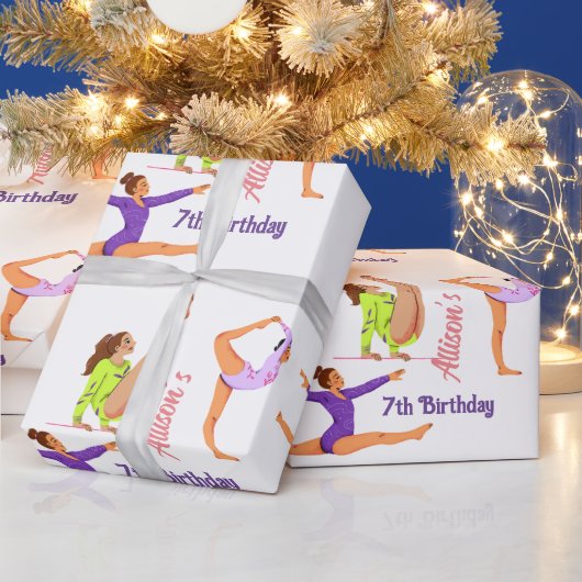 Gymnastiek springen Cartwheels meisje verjaardagsf Cadeaupapier (Feestdagen)
