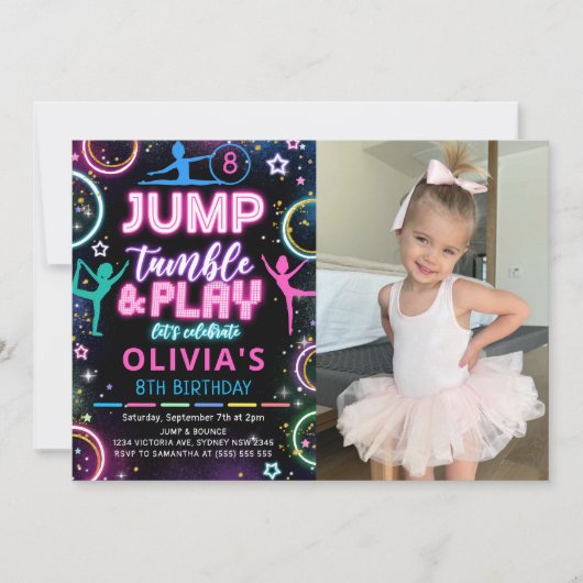 Gymnastiek Sprong Verjaardagsfeest Foto uitnodigin Kaart (Voorkant)