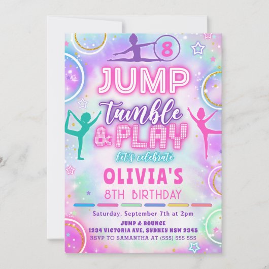 Gymnastiek Sprong Verjaardagsfeestuitnodiging Kaart (Voorkant)