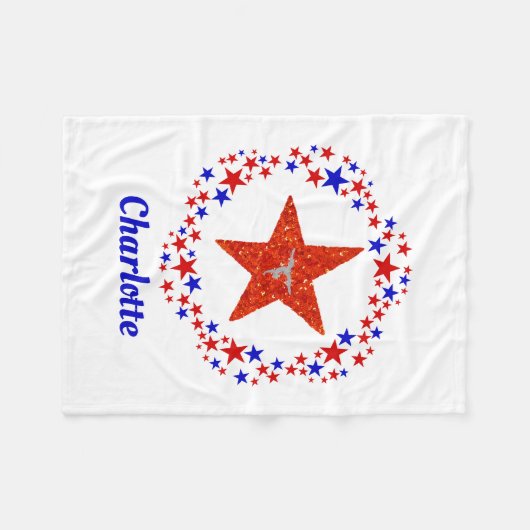 Gymnastiek Stars Monogrammen Naam Red White Blue Fleece Deken (Voorkant (Horizontaal))