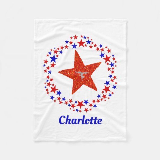 Gymnastiek Stars Monogrammen Naam Red White Blue Fleece Deken (Voorkant)