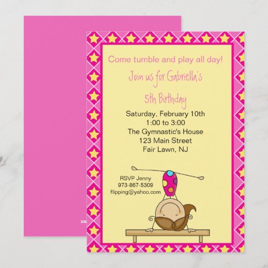 Gymnastiek Stick Figuur Birthday Uitnodiging (Voorkant / Achterkant)
