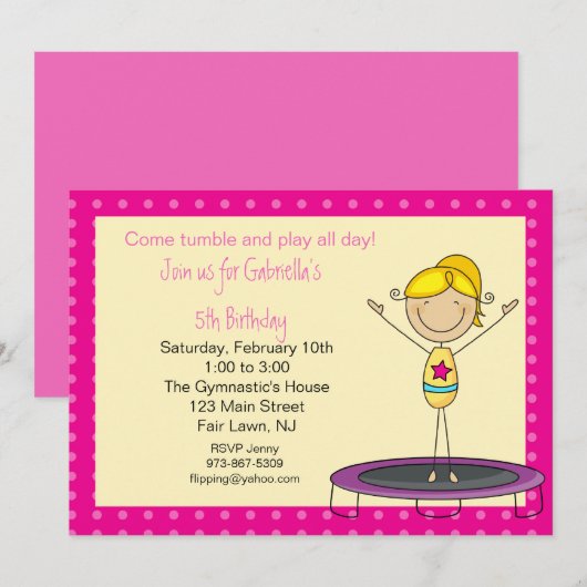 Gymnastiek Stick Figuur Birthday Uitnodiging (Voorkant / Achterkant)