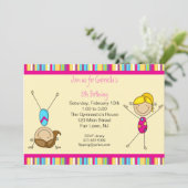 Gymnastiek Stick Figuur Birthday Uitnodiging (Staand voorkant)