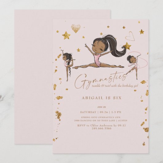 Gymnastiek Tumble Twirl Verjaardagsfeest IV Kaart (Voorkant / Achterkant)