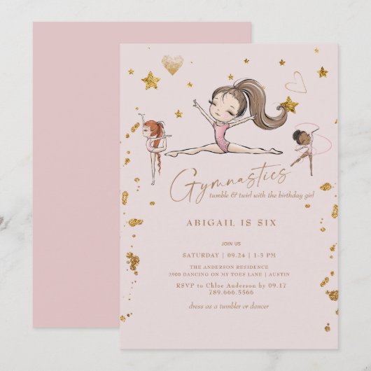 Gymnastiek Tumble & Twirl Verjaardagsfeest Kaart (Voorkant / Achterkant)
