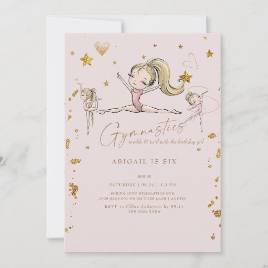 Gymnastiek Tumble & Twirl Verjaardagsfeestje Blond Kaart (Voorkant)