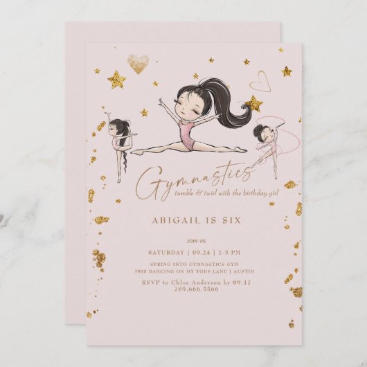 Gymnastiek Tumble Twirl Verjaardagsfeestje Zwart H Kaart (Voorkant / Achterkant)