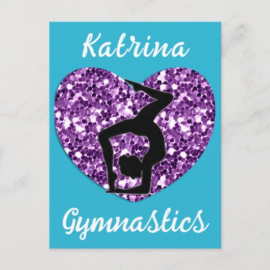 Gymnastiek Turquoise en Paarse Gepersonaliseerd Briefkaart (Voorkant)