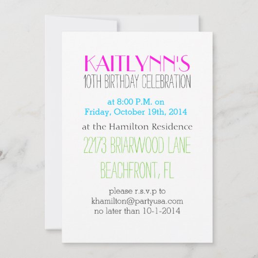 Gymnastiek Typografie Party Uitnodiging (Achterkant)