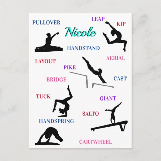 Gymnastiek vaardigheden Typografie Briefkaart (Voorkant)