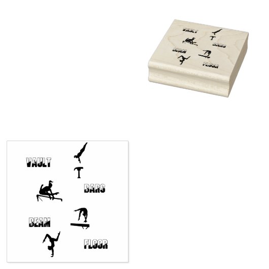 Gymnastiek Vault, Bars, Beam, Vloer Hout Art Stamp Rubberstempel (Gestempeld)