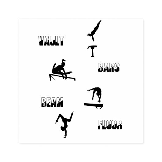 Gymnastiek Vault, Bars, Beam, Vloer Hout Art Stamp Rubberstempel (Afrduk)