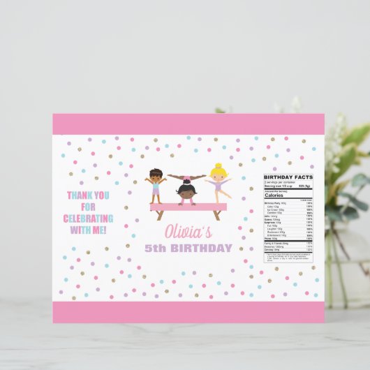 Gymnastiek verjaardag chip tas wrapper (Staand voorkant)