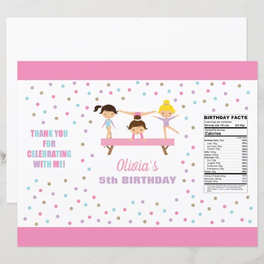 Gymnastiek verjaardag chip tas wrapper (Voorkant / Achterkant)