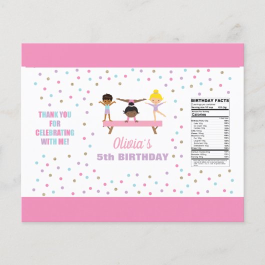 Gymnastiek verjaardag chip tas wrapper flyer (Voorkant)