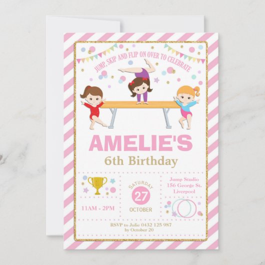 Gymnastiek Verjaardag Dans Party Meisje Roze en Go Kaart (Voorkant)