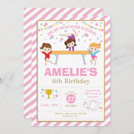 Gymnastiek Verjaardag Dans Party Meisje Roze en Go Kaart (Voorkant / Achterkant)