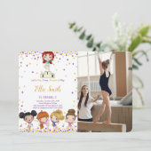 Gymnastiek Verjaardag Foto uitnodiging (Staand voorkant)