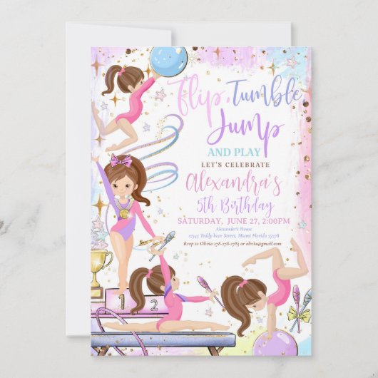 Gymnastiek Verjaardag Uitnodiging Feest Gymnastiek (Voorkant)