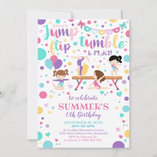 Gymnastiek Verjaardag Uitnodiging Gymnastiek Party (Voorkant)