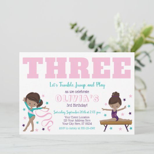 Gymnastiek Verjaardag Uitnodiging met Enveloppen (Staand voorkant)