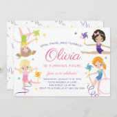 Gymnastiek Verjaardag Uitnodiging met Pinwheels (Voorkant / Achterkant)