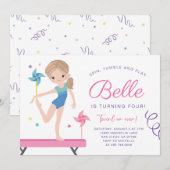 Gymnastiek Verjaardag Uitnodiging met Pinwheels (Voorkant / Achterkant)