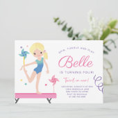 Gymnastiek Verjaardag Uitnodiging met Pinwheels (Staand voorkant)